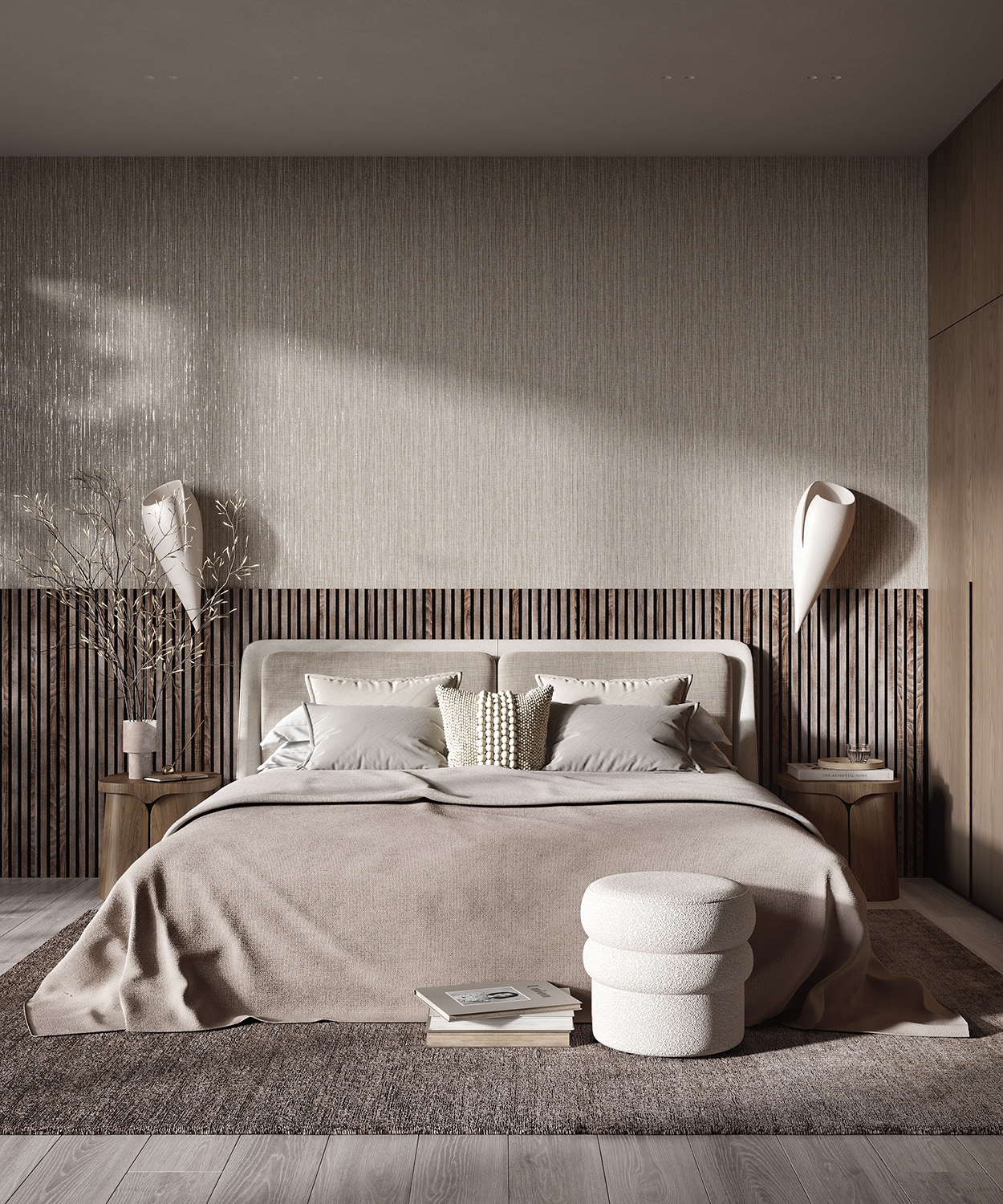 МДФ стеновая панель акустическая Cosca Decor Сканди Дуб Дымчатый черный войлок 1200×600×19 фото в интерьере